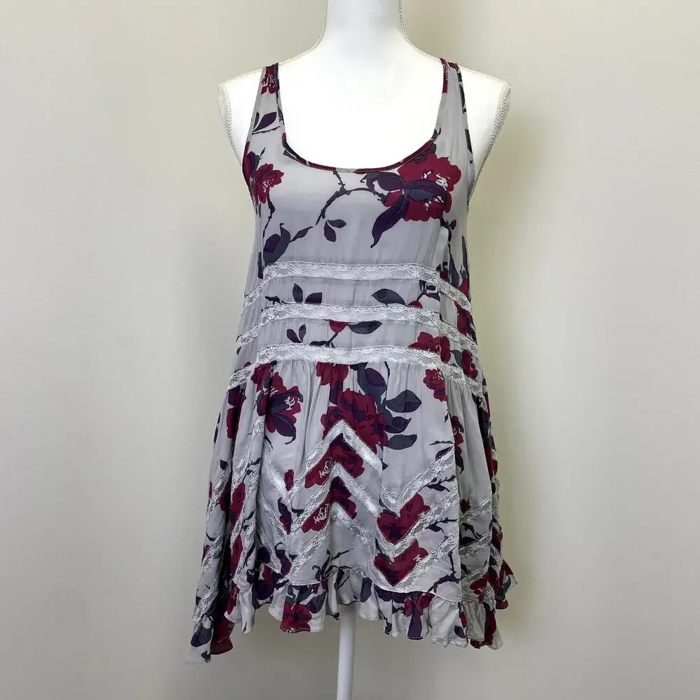 Free People Intimately Boho Floral Lace Asymmetrical Flowy Tank Top Size XS